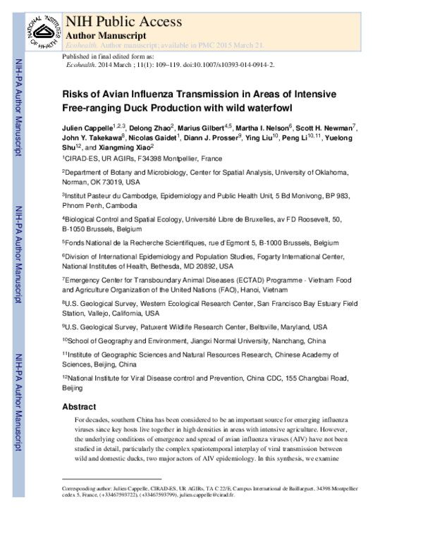 (PDF) Risks of Avian Influenza Transmission in Areas of Intensive Free ...