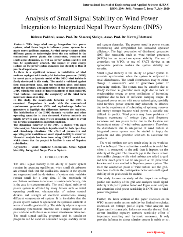 (PDF) Analysis of Small Signal Stability on Wind Power Integration to ...