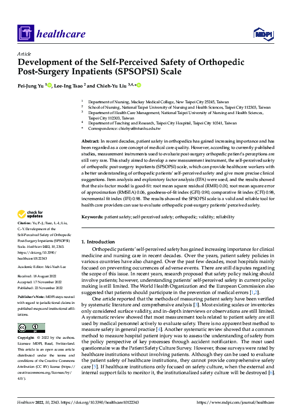 (PDF) Development of the Self-Perceived Safety of Orthopedic Post ...