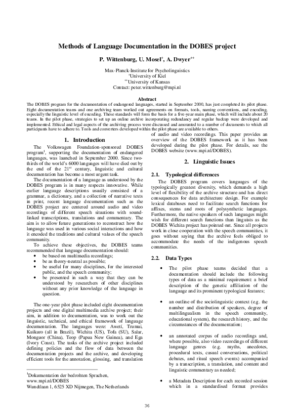 (PDF) Methods of language documentation in the DOBES program