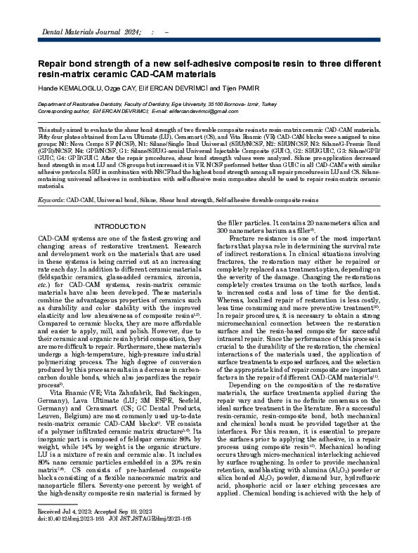 (PDF) Repair bond strength of a new self-adhesive composite resin to ...