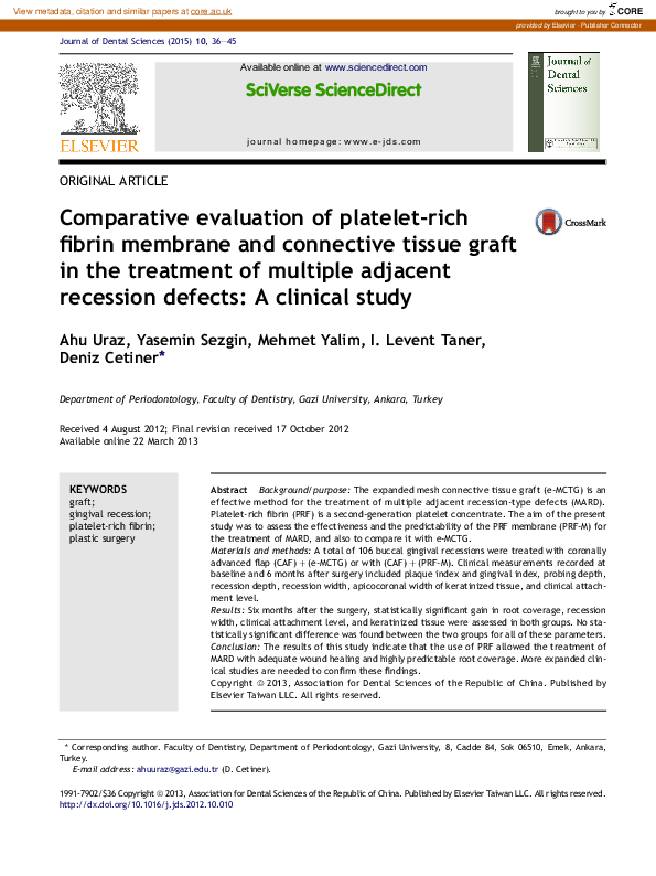 (PDF) Comparative evaluation of platelet-rich fibrin membrane and ...