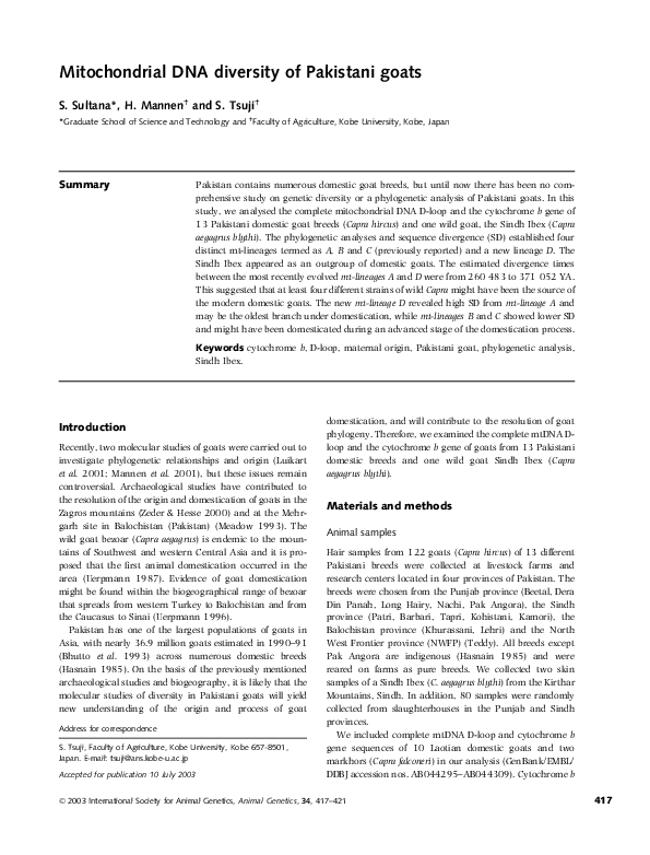 (PDF) Mitochondrial DNA diversity of Pakistani goats