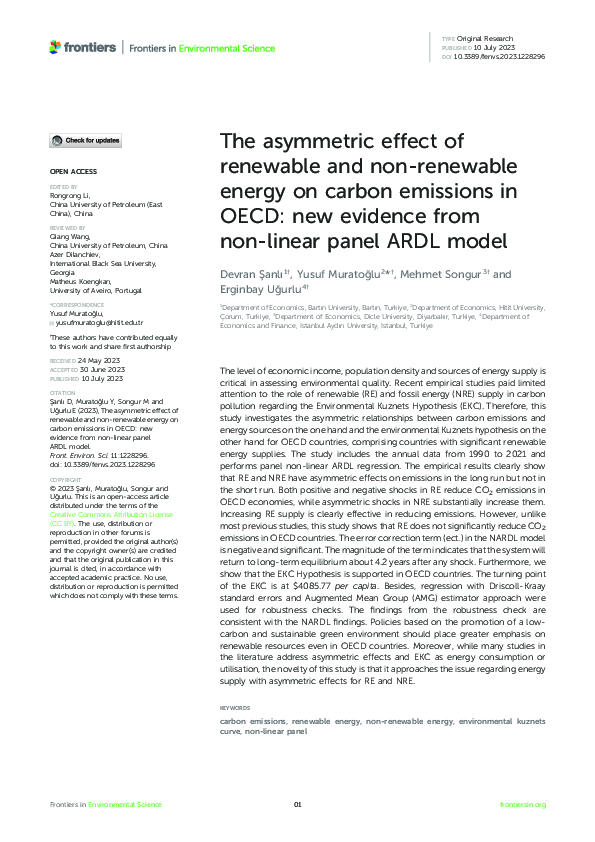 (PDF) The asymmetric effect of renewable and non-renewable energy on ...