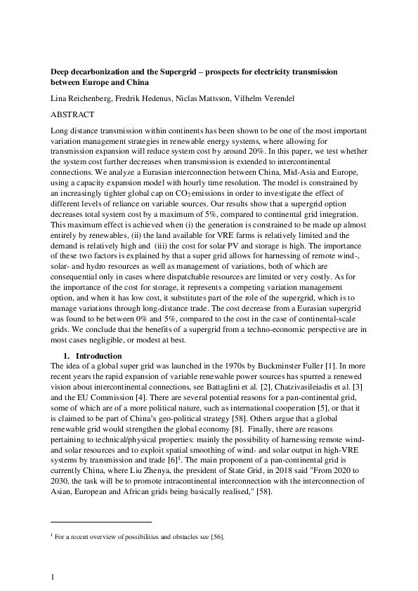 (PDF) Deep decarbonization and the supergrid – Prospects for ...