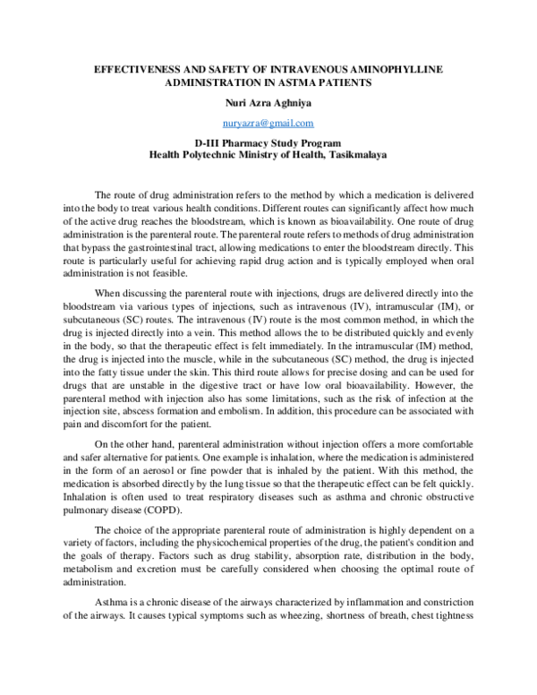 (PDF) EFFECTIVENESS AND SAFETY OF INTRAVENOUS AMINOPHYLLINE ...