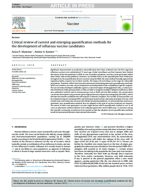 (PDF) Critical review of current and emerging quantification methods ...