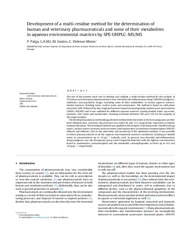 (PDF) Development of a multi-residue method for the determination of ...