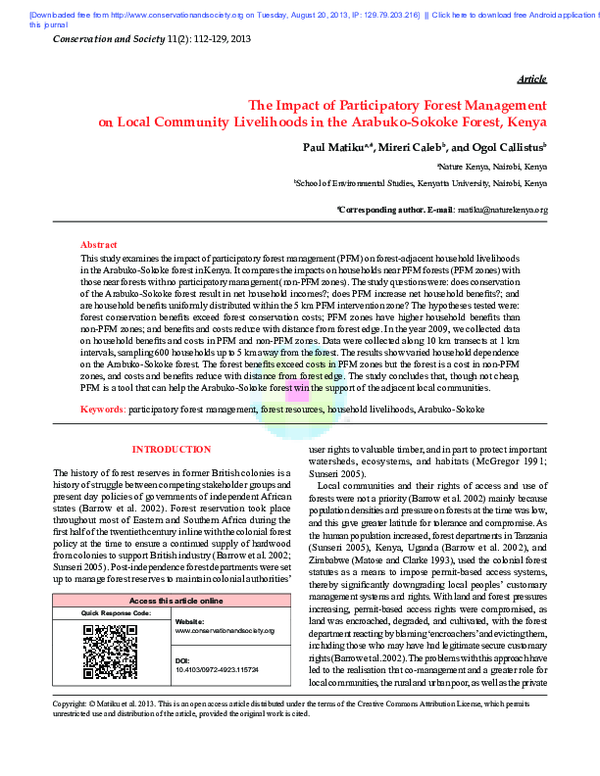 (PDF) The Impact of Participatory Forest Management on Local Community ...