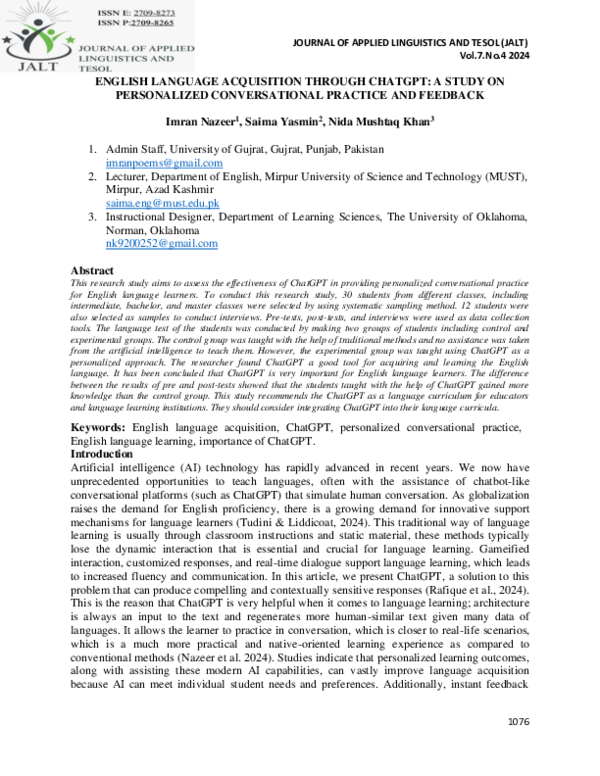 (PDF) English Language Acquisition through ChatGPT: A Study on ...