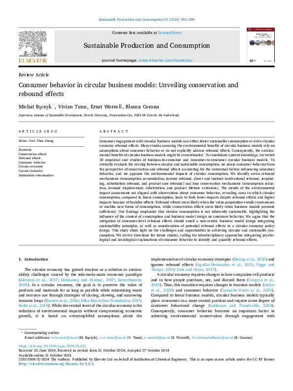 (PDF) Consumer behavior in circular business models: Unveiling ...