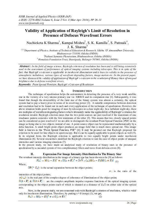 (PDF) Validity of Application of Rayleigh’s Limit of Resolution in ...