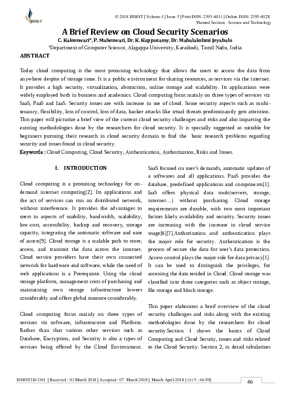 (PDF) A Brief Review on Cloud Security Scenarios