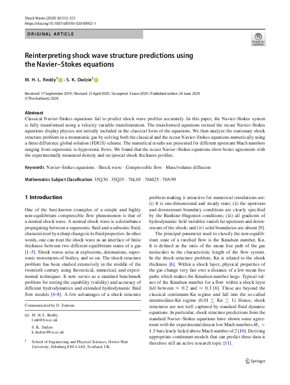 (PDF) Reinterpreting shock wave structure predictions using the Navier ...
