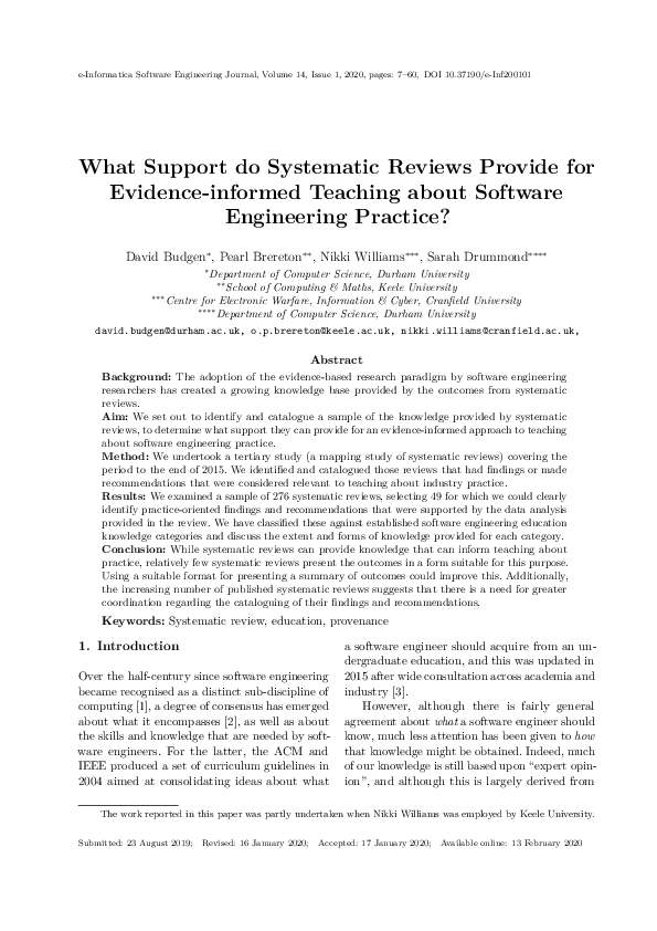 (PDF) What Support do Systematic Reviews Provide for Evidence-informed ...