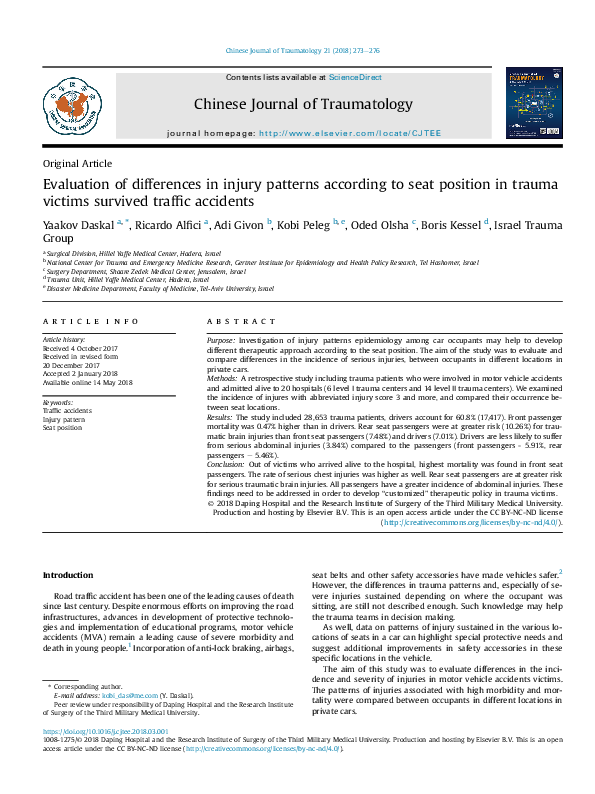 (PDF) Evaluation of differences in injury patterns according to seat ...