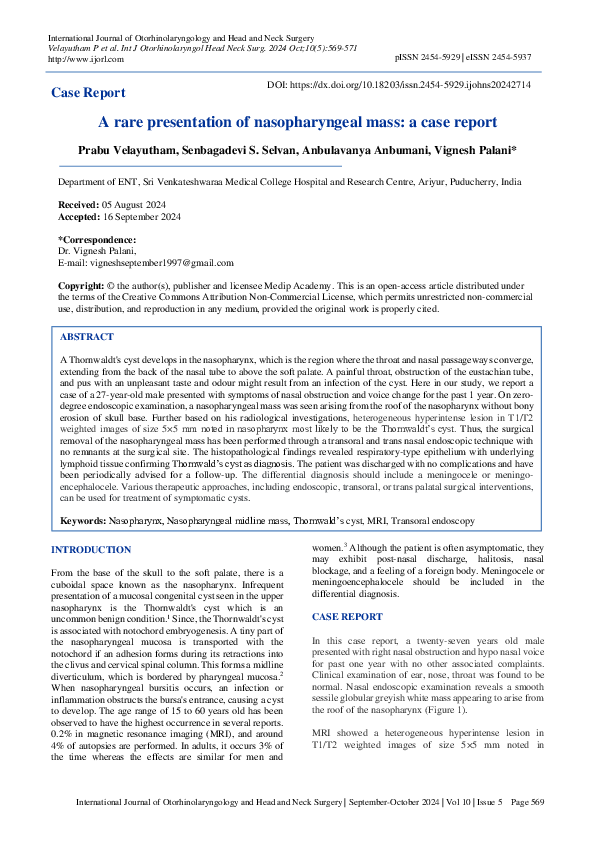 (PDF) A rare presentation of nasopharyngeal mass: a case report