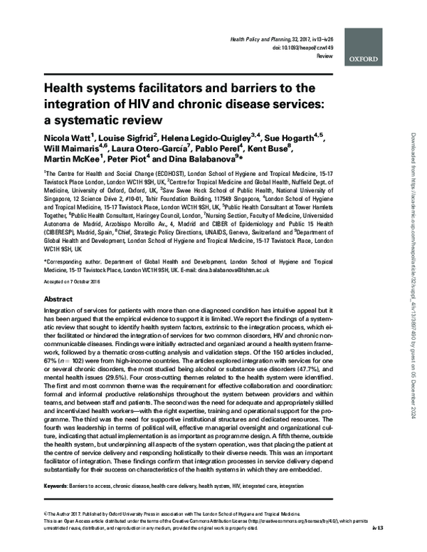 (PDF) Health systems facilitators and barriers to the integration of ...