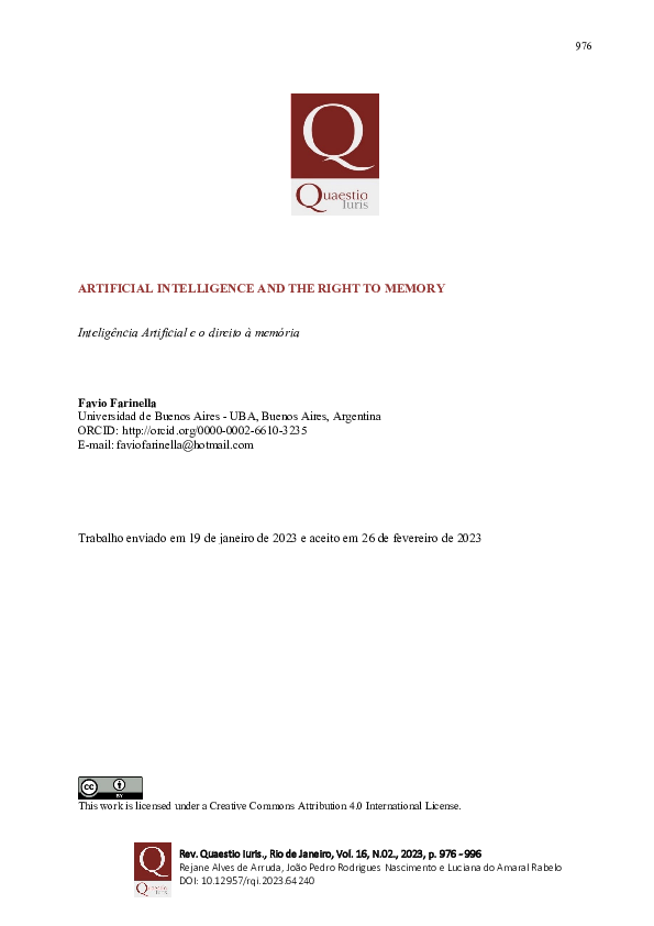 (PDF) Artificial intelligence and the right to memory