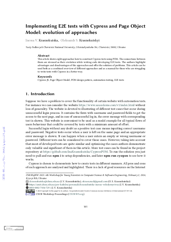(PDF) Implementing E2E tests with Cypress and Page Object Model ...