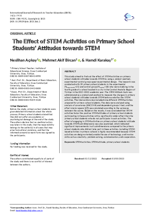 (PDF) The Effect of STEM Activities on Primary School Students ...