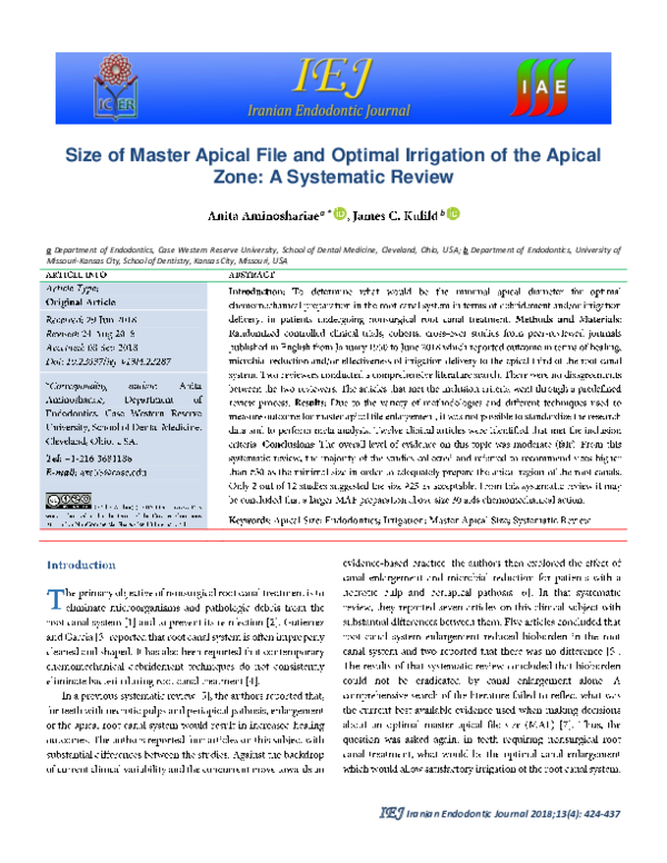 (PDF) Size of Master Apical File and Optimal Irrigation of the Apical ...
