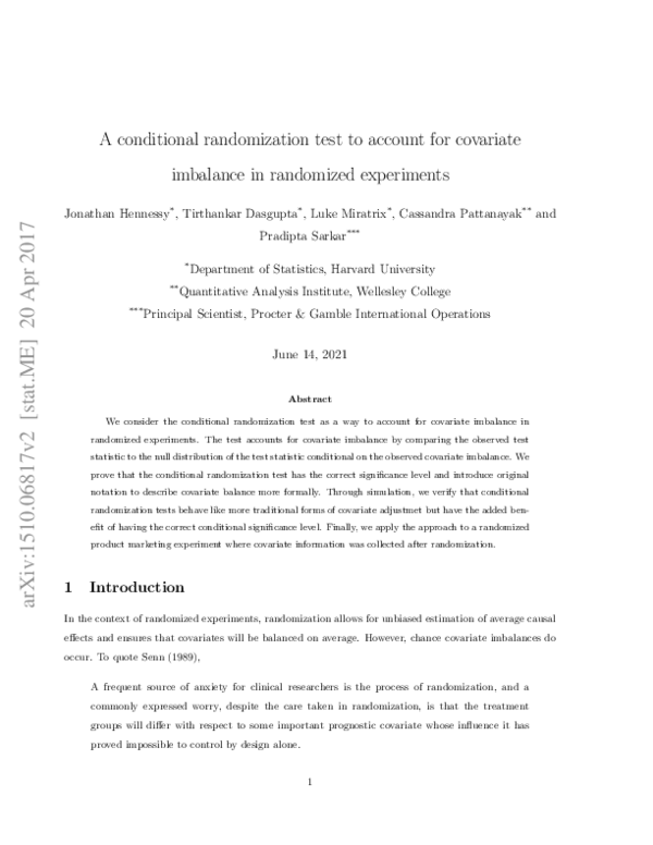 (PDF) A conditional randomization test to account for covariate ...