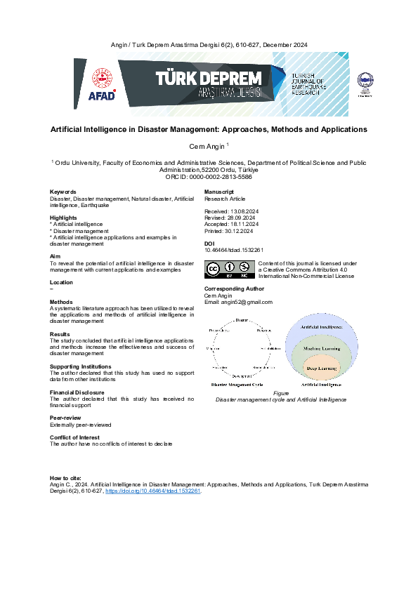 (PDF) Artificial Intelligence in Disaster Management: Approaches ...