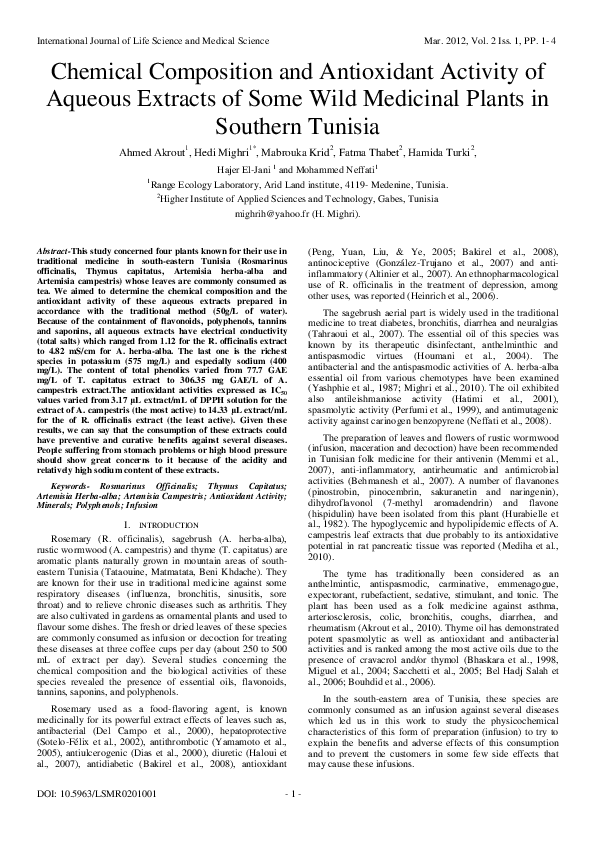 (PDF) Chemical Composition and Antioxidant Activity of Aqueous Extracts ...