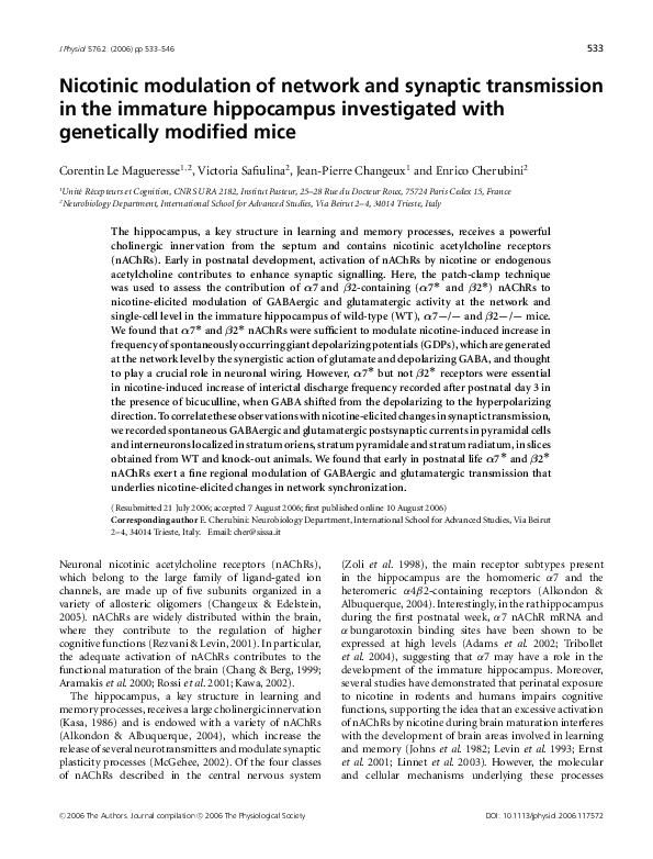 (PDF) Nicotinic modulation of network and synaptic transmission in the ...