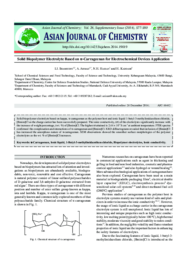 (PDF) Solid Biopolymer Electrolyte Based on k-Carrageenan for ...