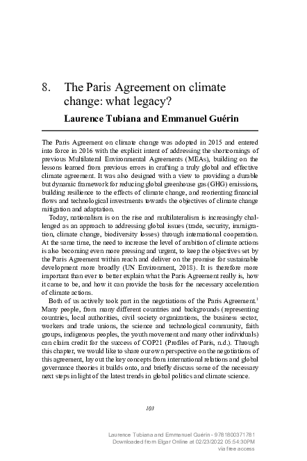 (PDF) The Paris Agreement on climate change: what legacy?