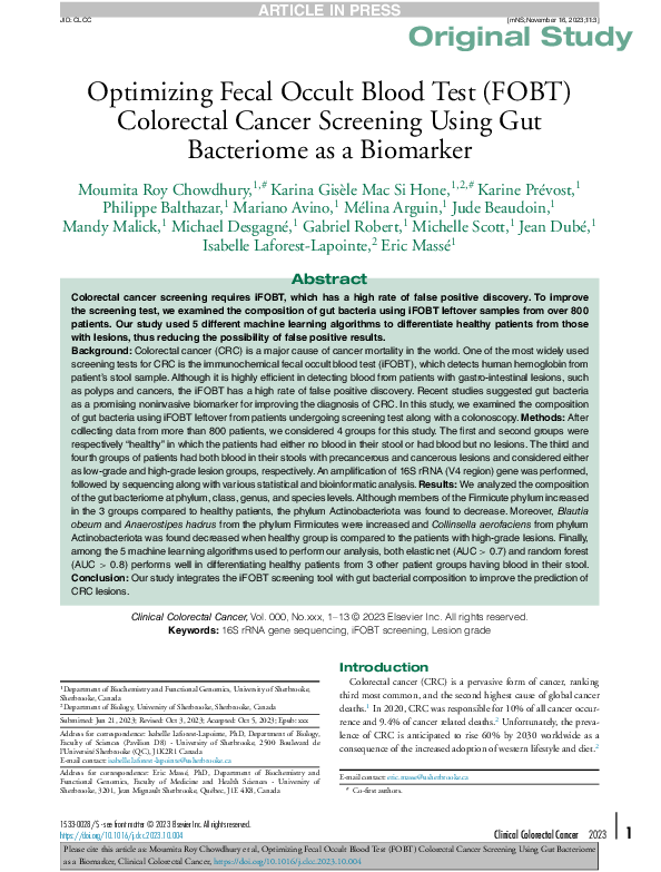 (PDF) Optimizing Fecal Occult Blood Test (FOBT) Colorectal Cancer ...