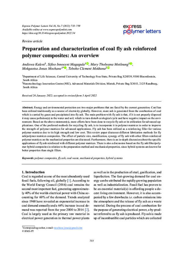 (PDF) Preparation and characterization of coal fly ash reinforced ...