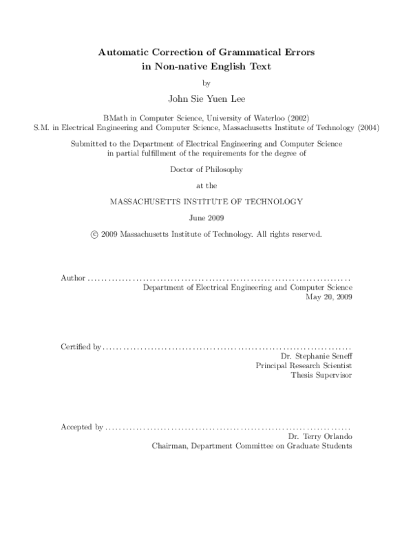 (PDF) Automatic correction of grammatical errors in non-native english text