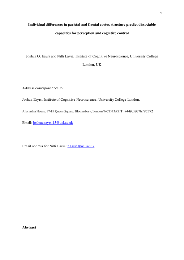 (PDF) Individual differences in parietal and frontal cortex structure ...