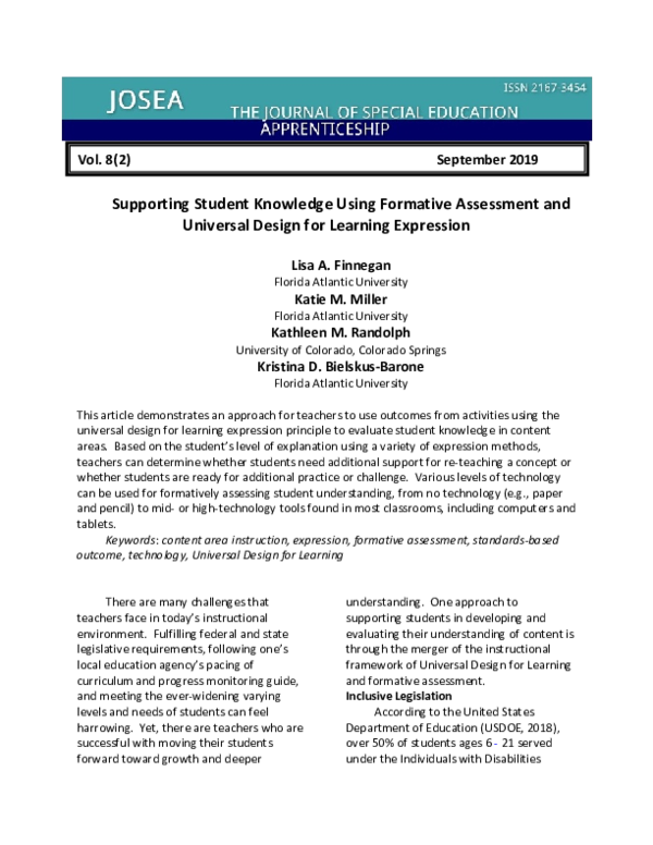 (PDF) Supporting Student Knowledge Using Formative Assessment and ...