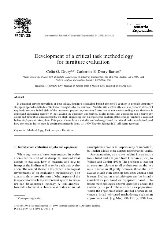 (PDF) Development of a critical task methodology for furniture evaluation