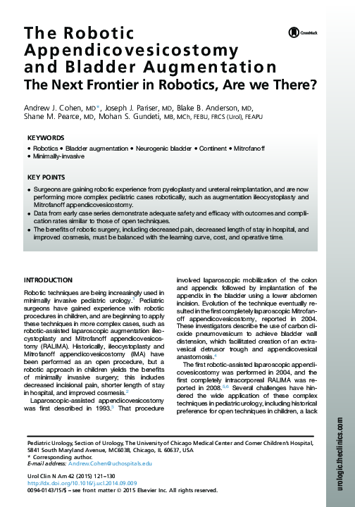 (PDF) The Robotic Appendicovesicostomy and Bladder Augmentation