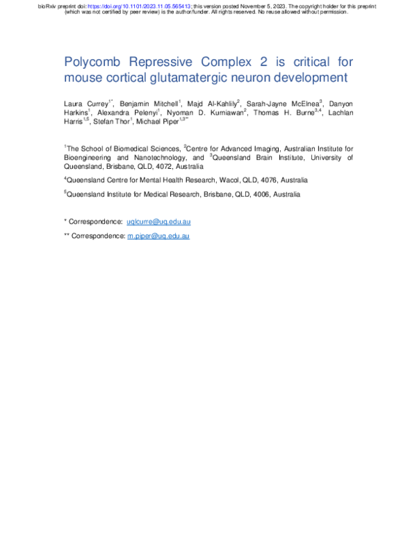(PDF) Polycomb Repressive Complex 2 is critical for mouse cortical ...