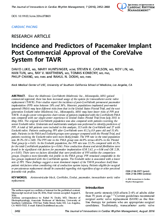 (PDF) Incidence and Predictors of Pacemaker Implant Post Commercial ...