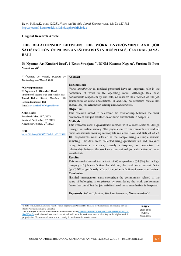 (PDF) The Relationship Between the Work Environment and Job ...