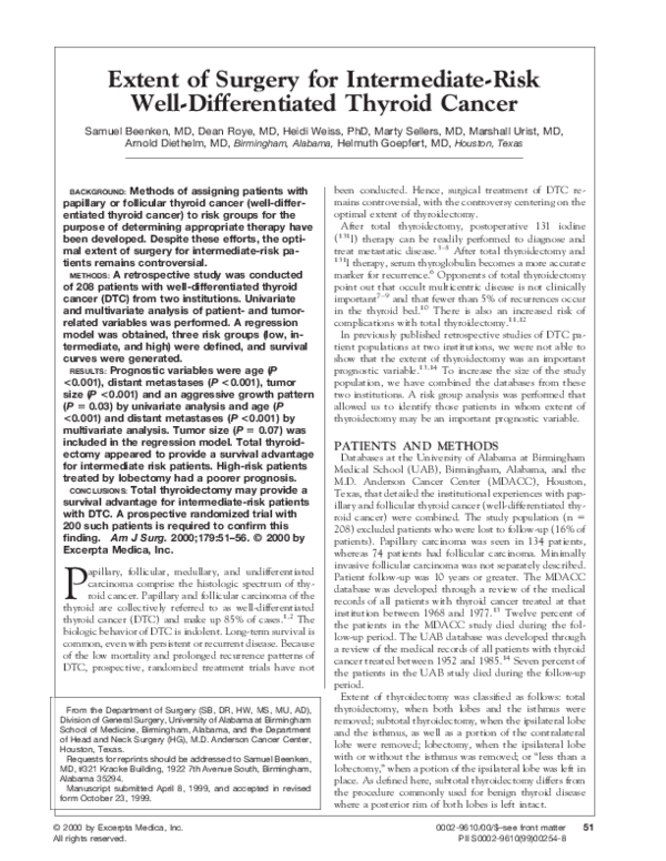 (PDF) Extent of surgery for intermediate-risk well-differentiated ...