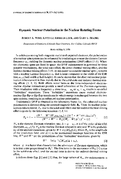 (PDF) Dynamic nuclear polarization in the nuclear rotating frame