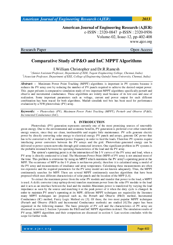 (PDF) Comparative Study of P&O and InC MPPT Algorithms