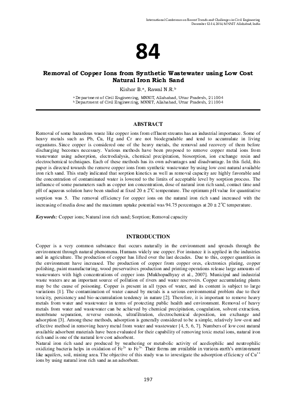 (PDF) Removal of Copper Ions from Synthetic Wastewater using Low Cost ...