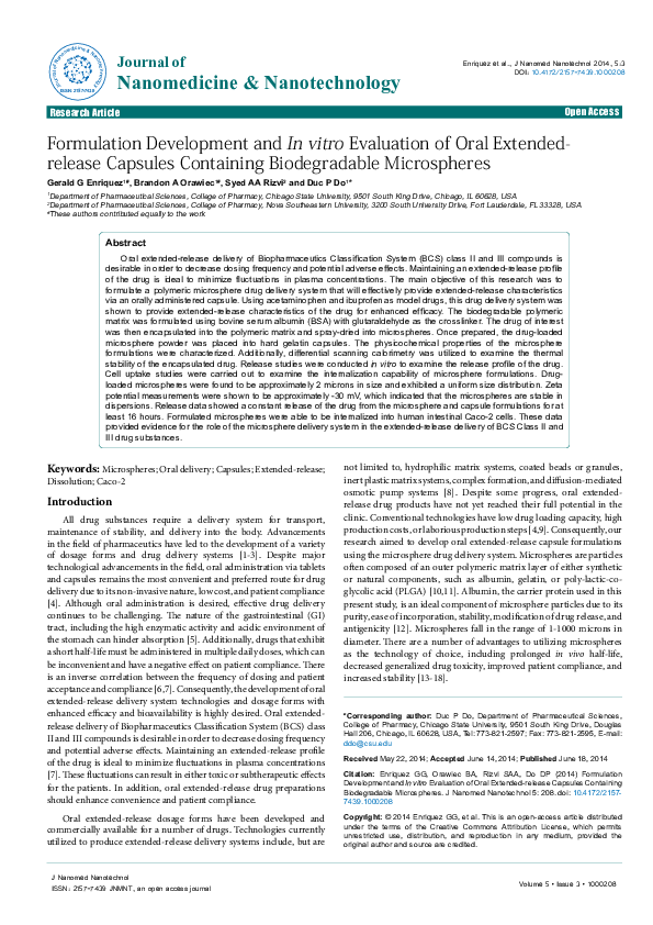 (PDF) Formulation Development and In vitro Evaluation of Oral Extended ...