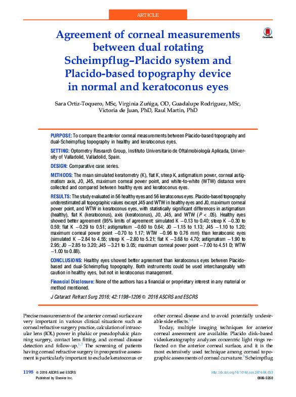 (PDF) Agreement of corneal measurements between dual rotating ...