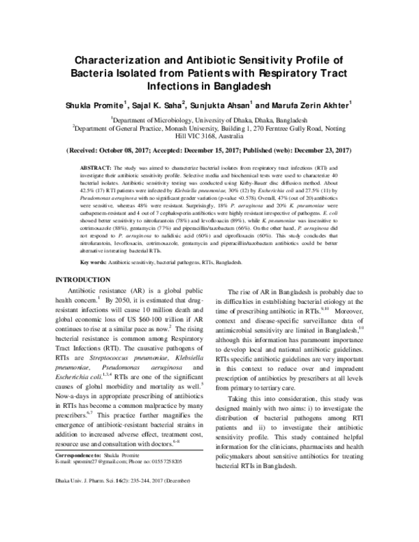 (PDF) Characterization and Antibiotic Sensitivity Profile of Bacteria ...