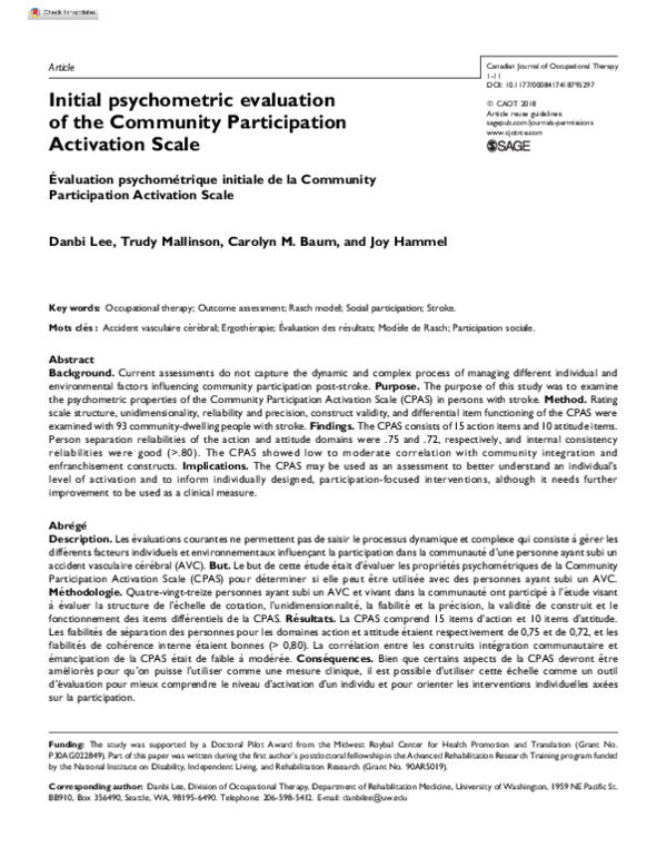 (PDF) Initial psychometric evaluation of the Community Participation ...